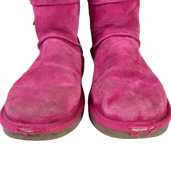 UGG KOOLABURRA ANDRA Short Pink Genuine Leather Suede Boots Bow Girls Shoes sz 3 - Picture 2 of 16